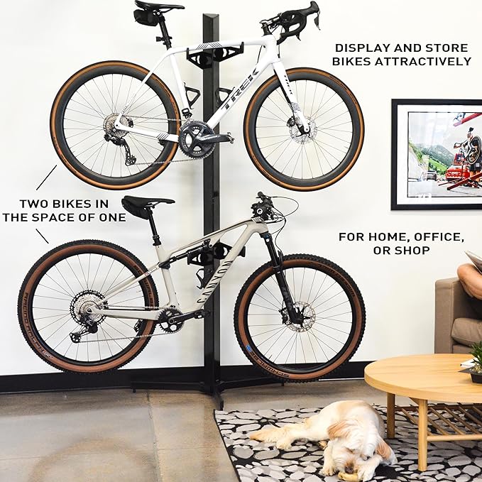 FEEDBACK SPORTS | Velo Cache 2 Bike Free-Standing Storage Tower | Vertical Rack For Road, MTB, Cyclocross, E-Bike | For Home, Office, Garage | Black