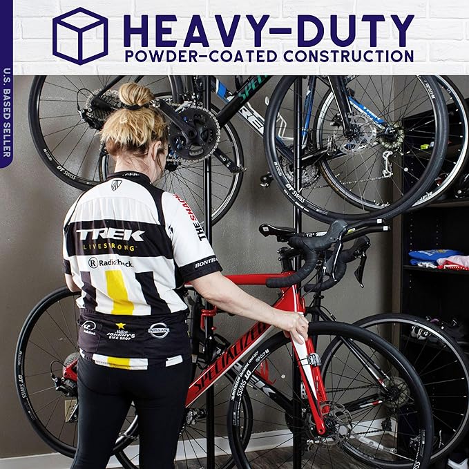 BISupply Stand Up Bike Rack Garage Floor Stand - 4 Bicycle Free Standing Bike Rack for Garage Floor - Vertical Home Bike Rack Stand for 160 lb Mountain Bikes, Beach Cycle, or Fat Tire Bikes Storage