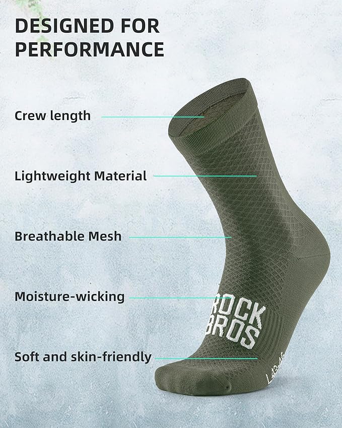 ROCKBROS Cycling Socks for Men Women Breathable Wicking Bike Socks, Compression Fit, Tall Crew, Road to Sky Series