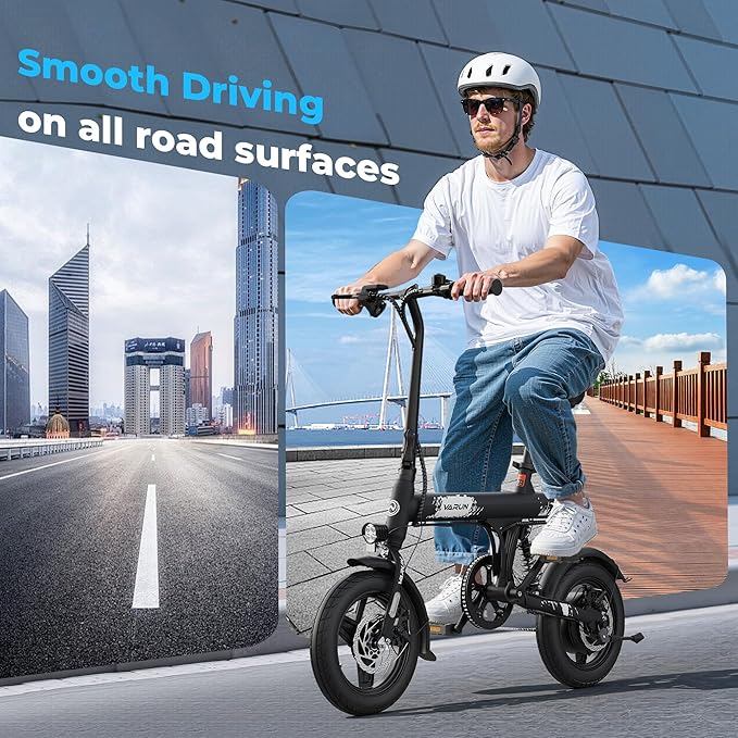 VARUN Electric Bike- Commuter Ebike for Adults 500W Peak Motor, 20 MPH Speed, Long-Range, Waterproof Battery & Chain, 14" Foldable Electric Bicycle with Dual Disc Brakes and Rear Suspension