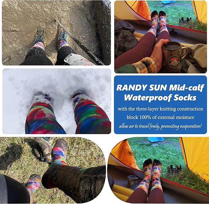 RANDY SUN Waterproof Breathable Socks, [SGS Certified] Unisex Novelty Skiing Trekking Hiking Wading Trail Socks