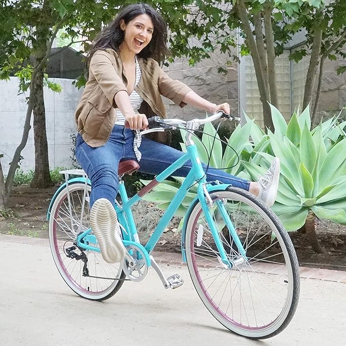 sixthreezero Reach Your Destination Women's Road Bike, 7 Speed Adult Hybrid Bicycle with Rear Rack, 28 Inch Wheels, Multiple Color Options