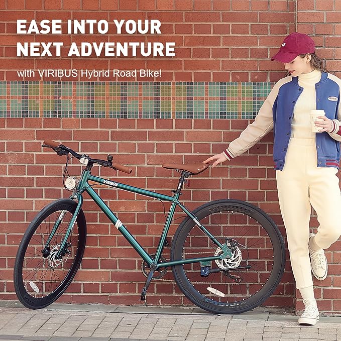 VIRIBUS Hybrid Bikes, 28 inch Mens Hybrid Bicycle 7 Speed with Lightweight Aluminum Frame & Disc Brakes, 700C Retro Vintage Adult Bike for Tall Men & City Commuters, 85% Pre-Assembled