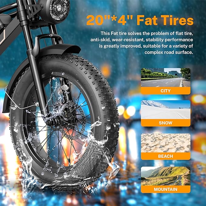 Electric Bike for Adults Teens,3000W/2000W Peak,20"/16" Fat Tire Off Road Dirt Ebike,80/55 Miles LongRanger,32/28 MPH E Bike Bicycles, Fat Tire All Terrain E-Bike,E Bike for Hunting,YR20 with Footrest