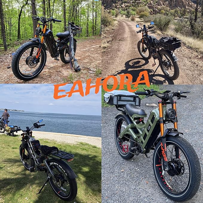 eAhora Romeo Pro 3/2 [2026] 46-50 Mph Electric Bike for Adults, Peak 5600W Dual Motor Ebike, 60V/52V 80Ah/70Ah 250 Miles Long Range E Bike, 26”*4.0 Fat Tire Air Full Suspension Off-Road E-Bike
