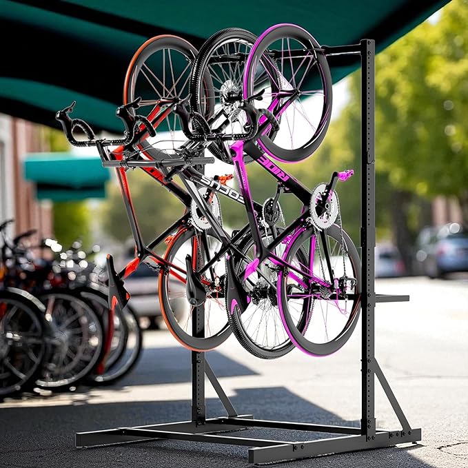 Freestanding Bike Stand for Garage, 4 Bikes Stand Vertical Bike Storage Rack 300 Lbs Heavy Duty Bike Floor Stand,Indoor/Outdoor Bike Racks for Home and Garage Organizerike (Bike stand for 4 bikes)