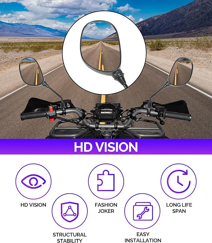 RACOONA ATV Mirrors,Motorcycle Mirror,ATV Rear View Mirror,Car Accessories 360 Degrees Ball-Type ATV Side Rear View Mirror with 7/8" Handle Bar Mount Clamp,Fit for Scooter Moped Polaris Dirt Bikes