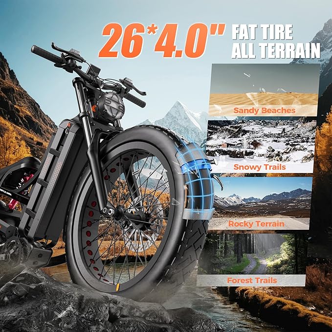 eAhora 2025 Romeo Ultra/Romeo 2 Peak 3000W/2500W 42/40 Mph Electric Bike for Adults 60V 70Ah/52V 60Ah 100-200Miles Long Range Ebike 26" Fat Tire Full Suspension Electric Bicycle