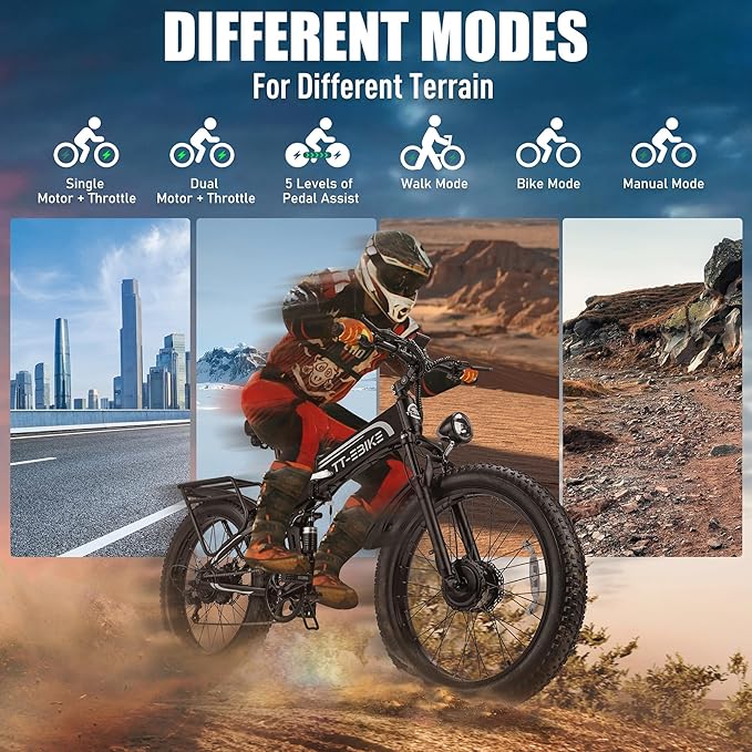 5000W Dual Motor Electric Bike for Adults, 42MPH 60V 30A Battery, 26"x4" Fat Tire Folding All Terrain Ebike, Full Suspension Electric Bicycle with Shimano 7-Speed Gear-4