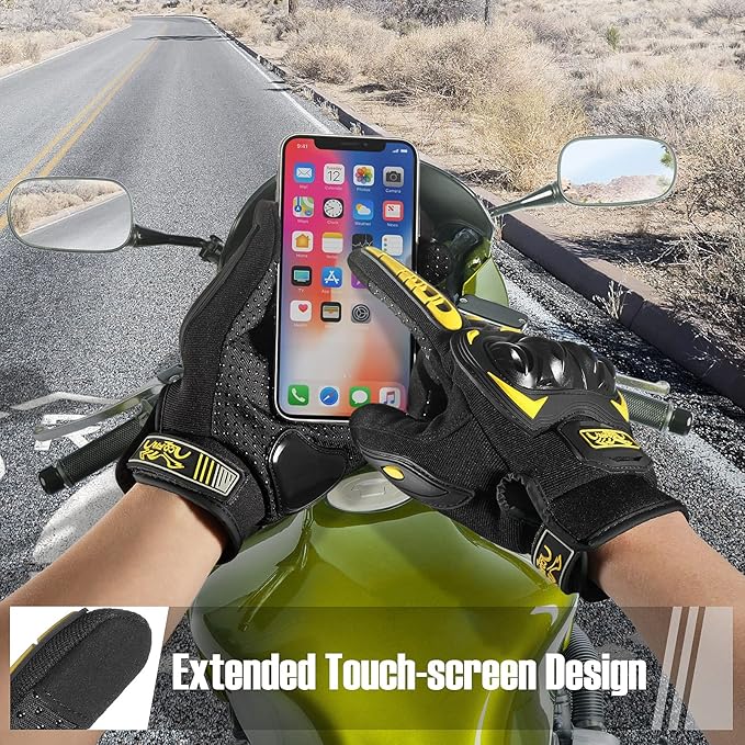 COFIT Motorcycle Gloves Breathable, Touchscreen Motorbike Gloves Anti-Slip with Good Grip Hard Knuckles Protection for Men Women Motocross, BMX ATV MTB Cycling, Road Racing - Yellow M