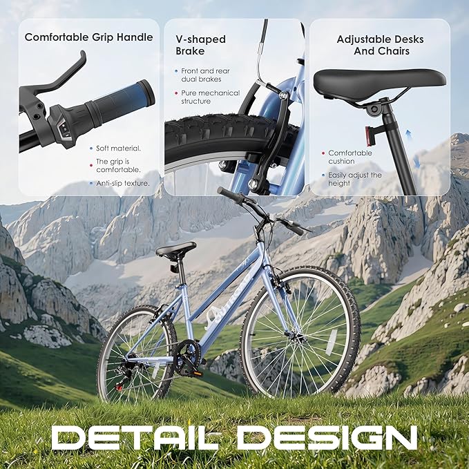 26 inch 7-Speed Commuter Bicycle,Men's Cruiser Bike/Mountain Bike/Hybrid Bicycle,V Brake,Metal Frame, Adult Bike (Black, White, Blue, Green, Purple, Pink)
