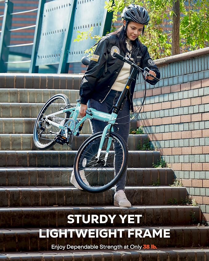 VIRIBUS Folding Bike for Adults, 20 inch Foldable Bike 7 Speed, Lightweight Compact Bicycle, Portable Collapsible Bikes for Adult Men Women City Commuters, 90% Pre-Assembled, Fold Up Bikes
