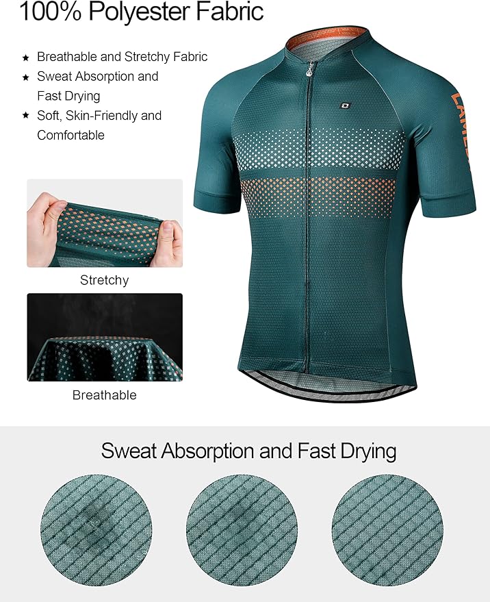 LAMEDA Men's Cycling Jersey Breathable Lightweight Short Sleeve Elastic Pro Road Bike Shirt Full Zip