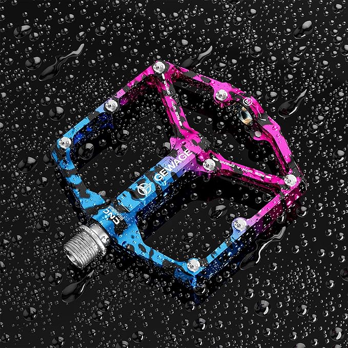 Road/Mountain Bike Pedals - 3 Bearings Bicycle Pedals - 9/16” CNC Machined Flat Pedals with Removable Anti-Skid Nails