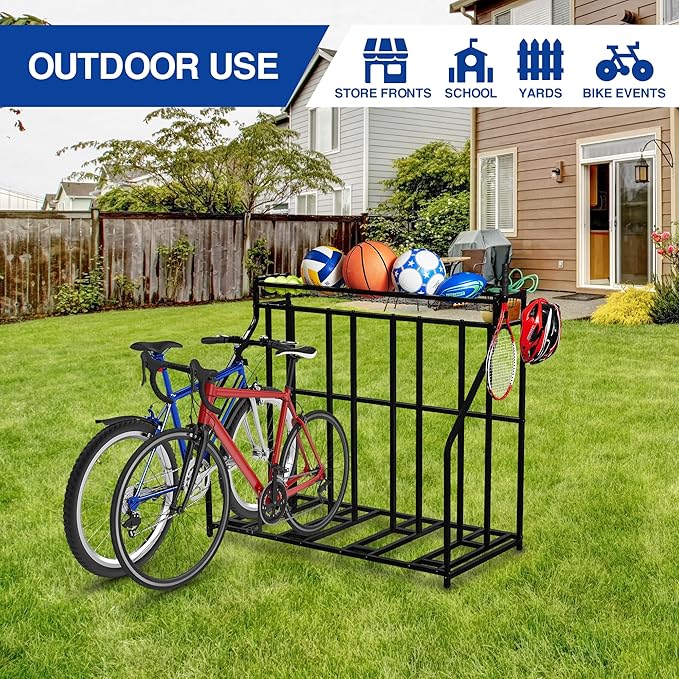 YES4ALL 4-Bike Stand, Bike Storage Rack, Bicycle Floor Rack for Garage Organizer, Indoor Sporting Gear Storage Station