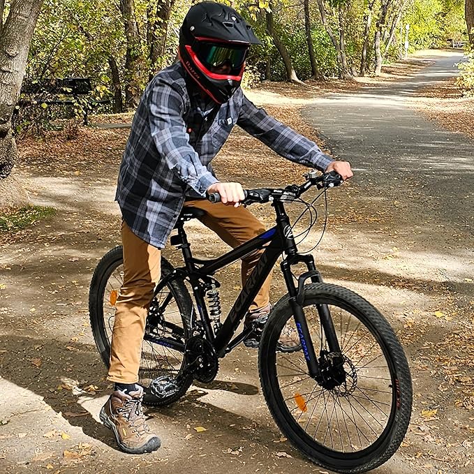 Ecarpat 24/26/27.5 Inch Mountain Bike, Full/Front Suspension Mens Boys Mountain Bike with 21 Speed Steel Frame and Dual Disc Brakes, Adult Sport Bicycle for Trail City Road, Gift Choice