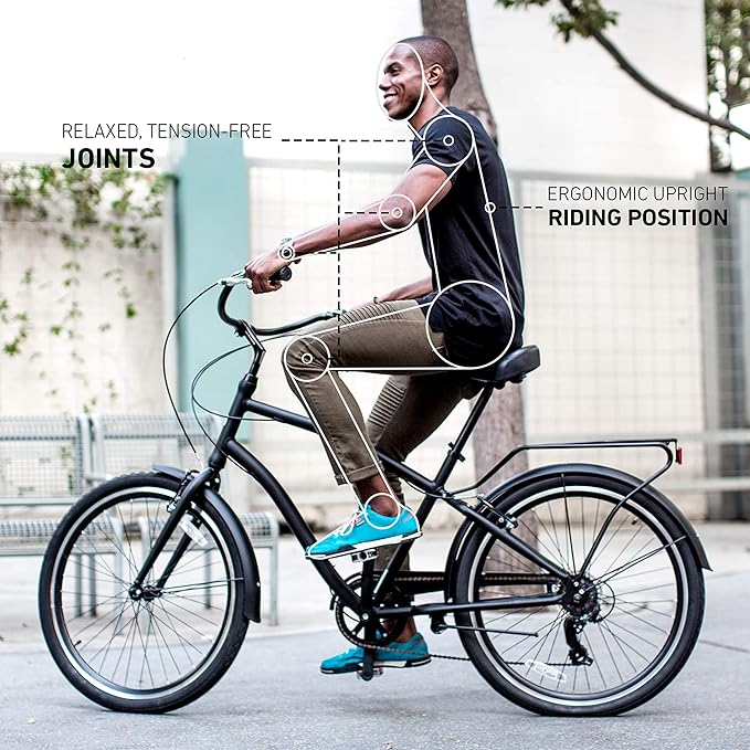 sixthreezero EVRYjourney Men's Steel Beach Cruiser Bike, Hybrid Bicycle with Rear Rack and Fenders, 26-Inch Wheels, Multiple Speed Options and Color Options