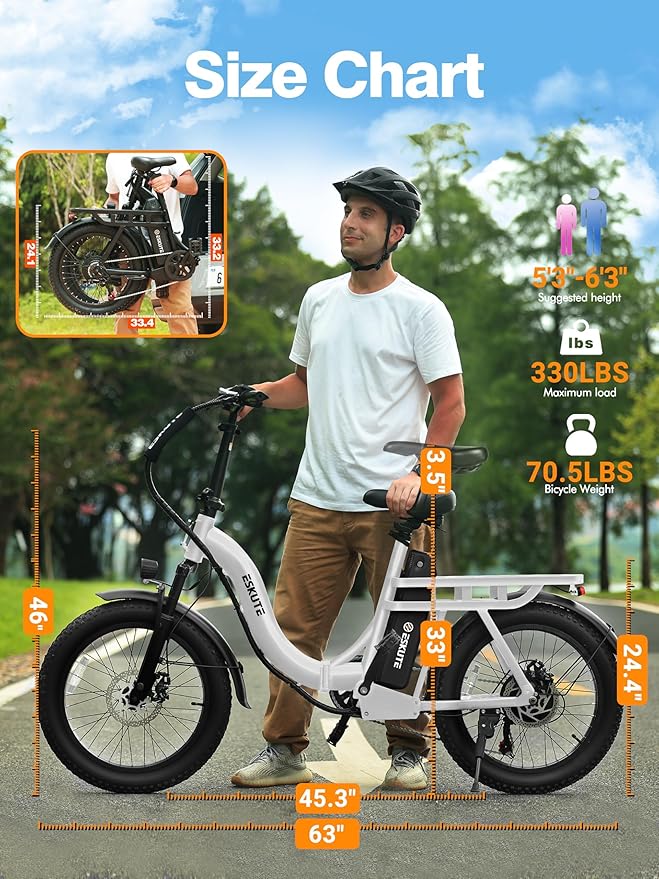 1200W Peak Folding Electric Bike for Adults, 28MPH 48V 10.4Ah Removable Battery, 55-Mile Range, 20"x3" Fat Tire, Step-Thru Ebike with Basket 7-Speed – Commuter E-Bike