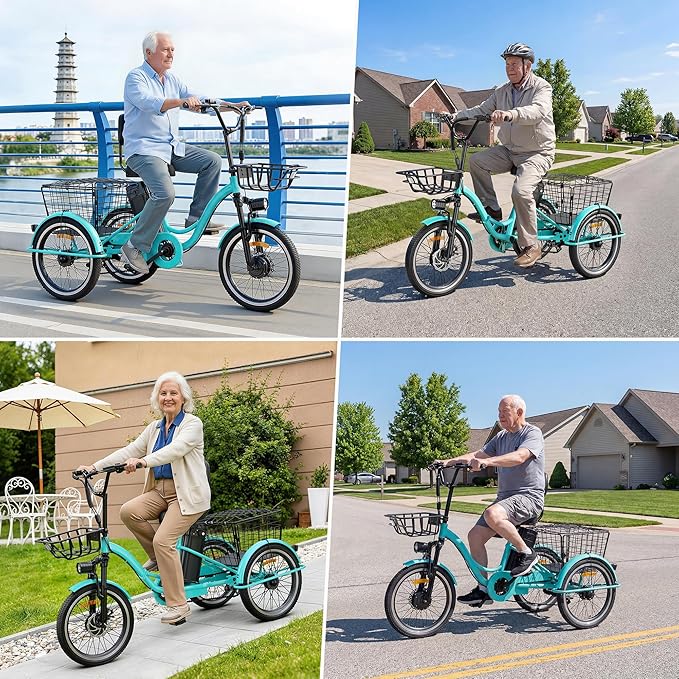Electric Tricycle for Adults, Peak 1200W Electric Trike, Foldable Electric Bike with 468Wh/720Wh/960Wh Removable Battery, Step-Thru 3 Wheel Electric Bikes for Women Men, 20 Tire
