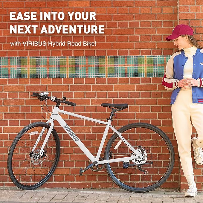 VIRIBUS Hybrid Bikes, 28 inch Mens Hybrid Bicycle 7 Speed with Lightweight Aluminum Frame & Disc Brakes, 700C Retro Vintage Adult Bike for Tall Men & City Commuters, 85% Pre-Assembled