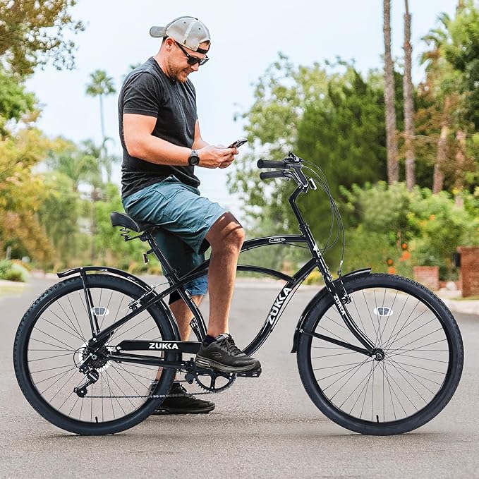 26 Inch Beach Cruiser Bike for Women/Girls/Men/Senior/Adults, City Hybrid Bike 7 speeds Steel Frame Commuter Bike for Women Men Senior, 7 Colors