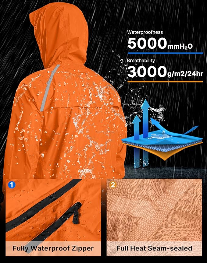 Bikewa Men's Cycling Rain Jackets Waterproof Running Bike Windbreaker Lightweight Packable Hooded Jacket