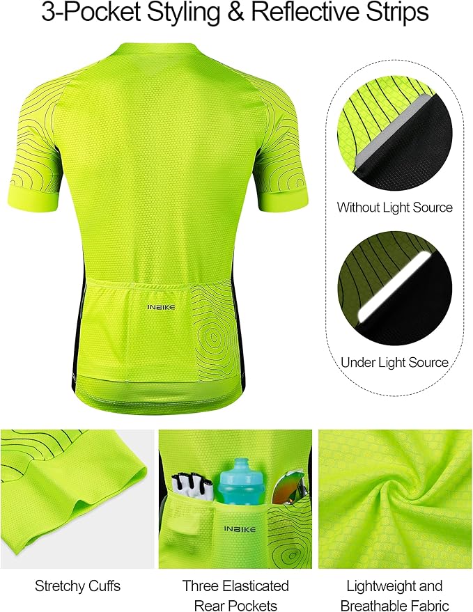 INBIKE Cycling Jersey Men Breathable Bike Shirt Quick-dry Reflective Bicycle Clothing for Road Biking Riding