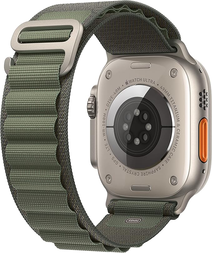 Apple Watch Ultra [GPS + Cellular 49mm] Titanium Case with Green Alpine Loop, Large (Renewed)