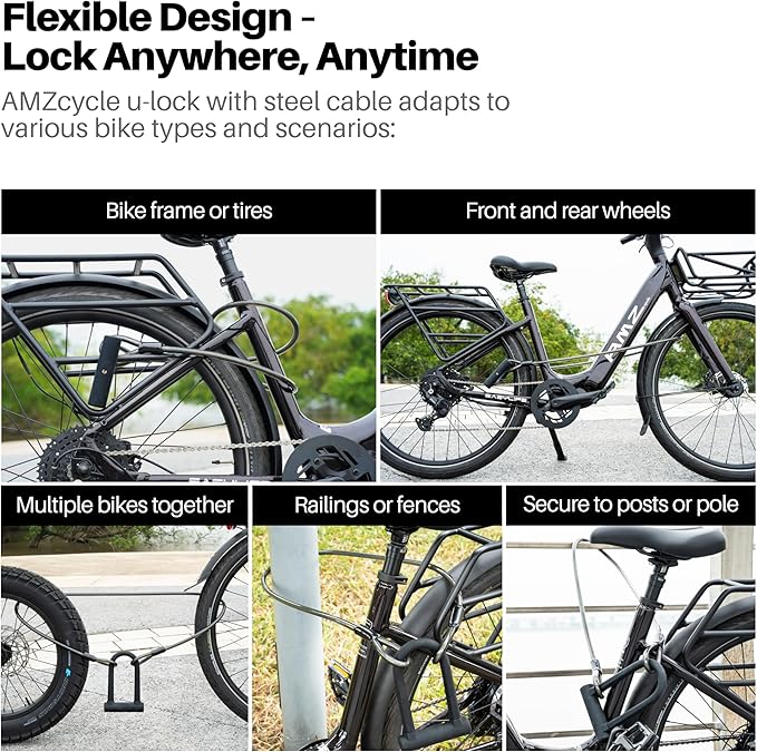 Heavy-Duty U Lock for Bike & E-Bike – Anti Bolt Cutter Steel Bike Lock with Frame Mount, Secure Urban Commuter Bicycle Lock, Includes Steel Cable for Wheel Security