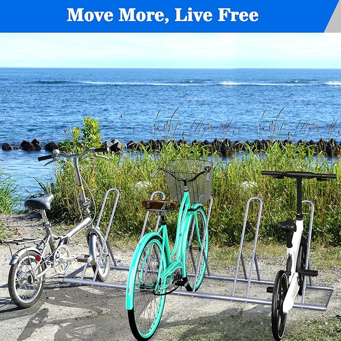 melos 5 Bike Rack, Parking Bike Stand, Outdoor For Mountain Floor Bike Rack, Heavy Duty For Bicycle Garage, Space-Saving Bicycle Holder For Home, Yard, Office, Silver