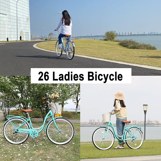 ZUKKA Beach Cruiser Bike for Women 24/26 Inch Ladies Bike 7 Speed Complete Cruiser Bikes with Dual V-Brake and Adjustable Seat, Adult City Bike for Women, Men, Multiple Colors