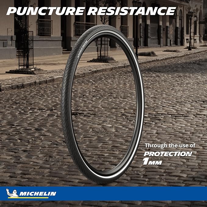Michelin Protek Clincher Tires 700x35 & 40 Black Reflective Anti-Puncture Road & Touring E-Bike Tubeless-Ready Components