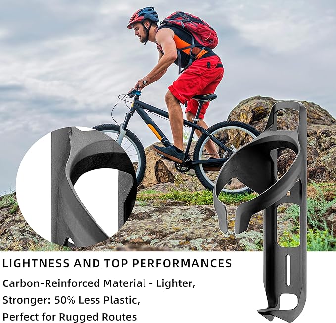 Aero Water Bottle Cage - Carbon Fiber Reinforced, Lightweight & Aerodynamic Bike Bottle Holder for Road, MTB, Gravel Bicycles, Wind Tunnel Optimized, Includes Screws & Tool
