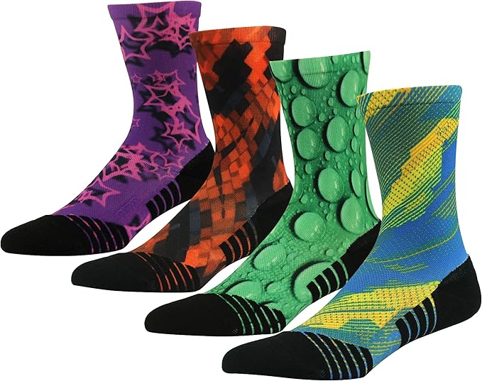 HUSO Cycling Socks for Men Women, Novelty Bike Socks Fun Running Basketball Athletic Crew Socks 3, 4, 7 Pairs