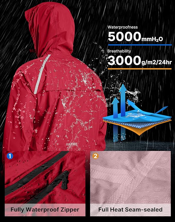 Bikewa Men's Cycling Rain Jackets Waterproof Running Bike Windbreaker Lightweight Packable Hooded Jacket