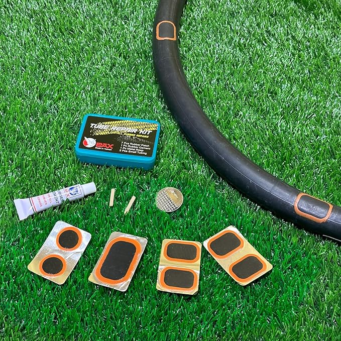 PAX 11Pcs Inner Tube Patch Kit with 7ml Rubber Cement - Professional Puncture Repair Set for Bicycle, Motorcycle, Scooter, BMX, ATV, Lawn Mower Tubes & Inflatables