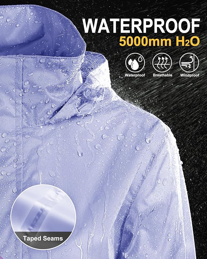 33,000ft Women's Rain Jacket Waterproof Lightweight Packable Raincoat with Hood for Golf Hiking Travel Windbreaker