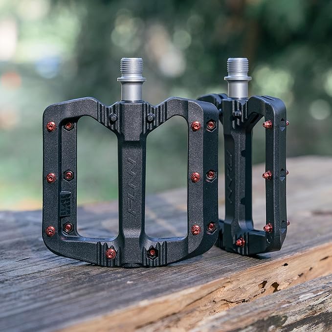 Funn Black Magic Plastic Flat Mountain Bike Pedal Set - Lightweight Wide Platform Bicycle Pedals for Stability, 9/16-inch CrMo Axle Bike Pedals for MTB/BMX/Urban/Gravel Riding