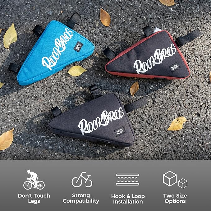 ROCKBROS Bike Frame Bag Storage Triangle Bag with Side Pockets, Cycling Pouch for Road Mountain MTB Gravel,Black,0.8L