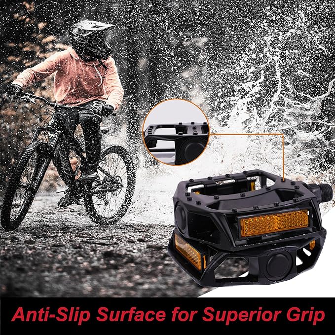 Bike Pedals – 9/16" Platform Pedals with Reflectors for Mountain, Road, BMX, and Ebike