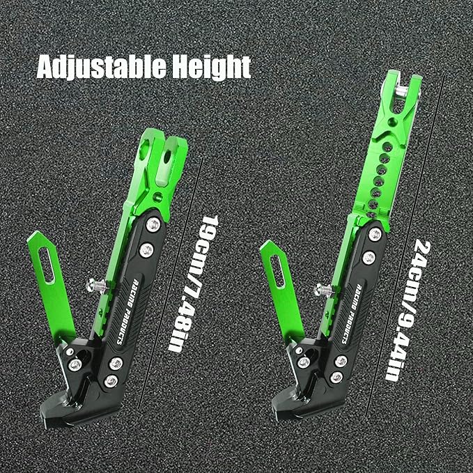 Motorcycle CNC Kickstand Adjust Tripod Holder Universal Aluminum Motor Scooter Modified Foot Side Stand Motorcycle Accessories (Green)