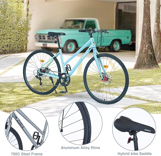 700C Hybrid Road Bike for Men & Women, 7/16/21/24 Speed, Lightweight Aluminum/Carbon Steel Frame Road Bike, Commuting/Racing Bike, Multiple Colors