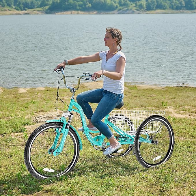 LILYPELLE Adult Folding Tricycles, 7 Speed Folding Adult Trikes, 20/24/26 inch 3 Wheels Bikes with Low Step-Through, Large Basket, Foldable Tricycle for Adults, Women, Men, Seniors