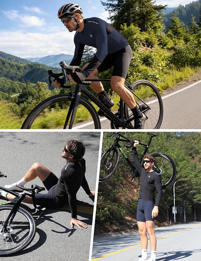 Nepest Mens Cycling Jersey Long Sleeve Bike Jersey UPF 50+ Road Biking Shirts Clothing with 4 Rear Pockets