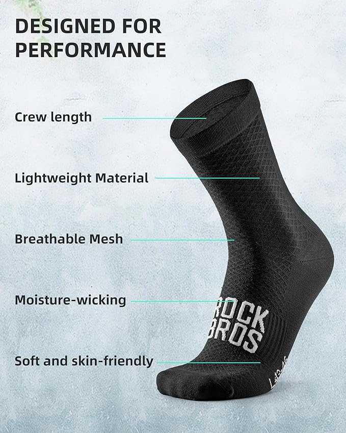 ROCKBROS Cycling Socks for Men Women Breathable Wicking Bike Socks, Compression Fit, Tall Crew, Road to Sky Series