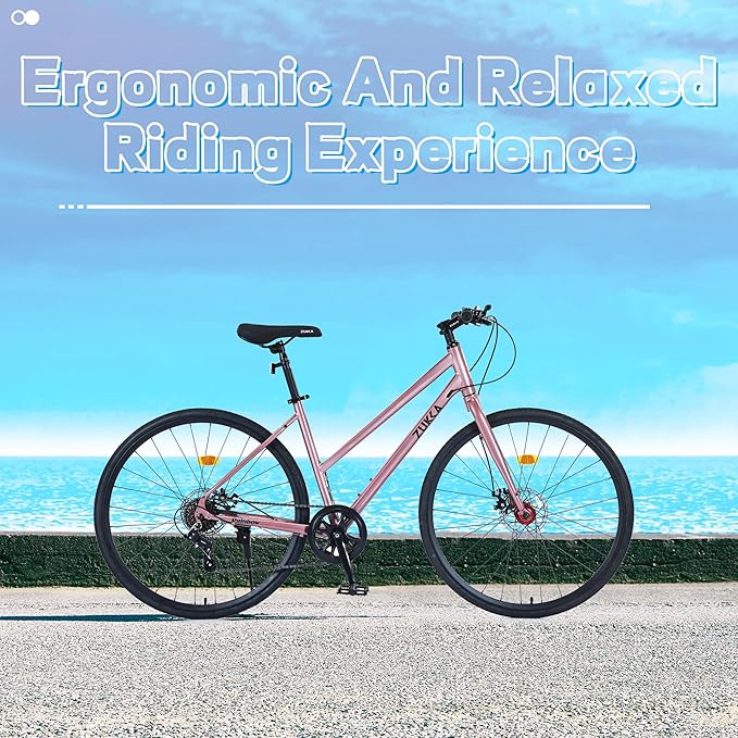 700C Wheel Road Commuter Bike, 700C Road Bike,7 Speeds Shifter, 7 speed Hybrid Road Bicycle with Light Aluminum Alloy Frame for Adult Men and Women，Heavy Duty Racing Bike Up to 330LBS，7 Colors
