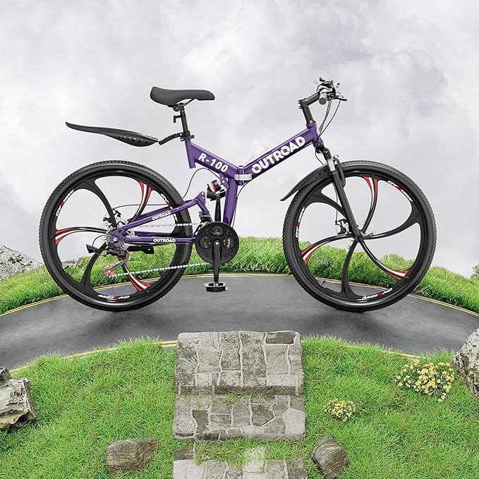 Betterland 26 Inch Adult Folding Mountain Bike, 21 Speeds Full Suspension Foldable Bikes, Dual Disc Brake, High Carbon Steel Frame Bicycle for Men Women