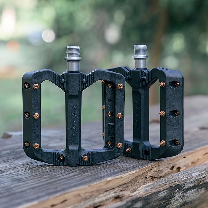 Funn Black Magic Plastic Flat Mountain Bike Pedal Set - Lightweight Wide Platform Bicycle Pedals for Stability, 9/16-inch CrMo Axle Bike Pedals for MTB/BMX/Urban/Gravel Riding