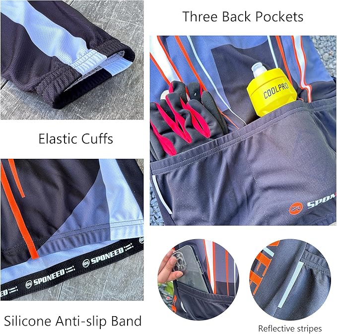 sponeed Men's Bicycle Shirts Long Sleeve Biker Jerseys Full Zipper Winter Cycling Gear Breathable