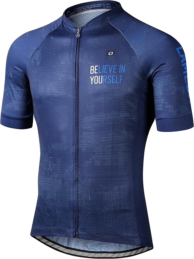 LAMEDA Men's Cycling Jersey Breathable Lightweight Short Sleeve Elastic Pro Road Bike Shirt Full Zip
